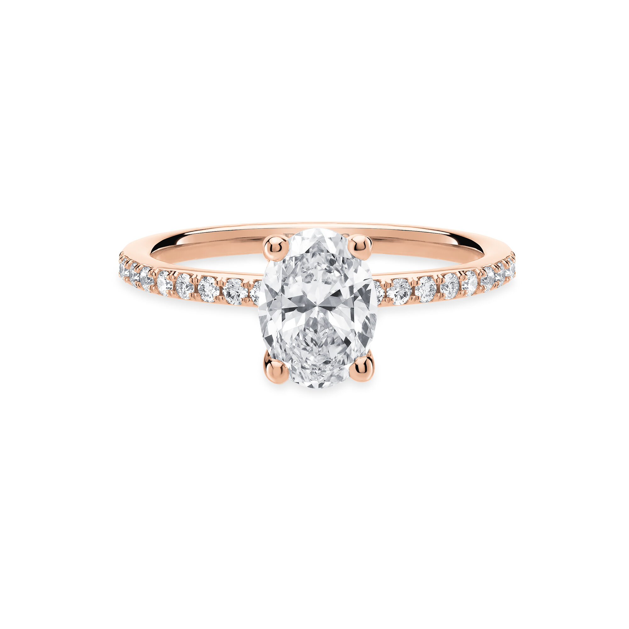 Rose Gold Oval Cut Diamond Engagement Ring with Diamond Band-5-50 